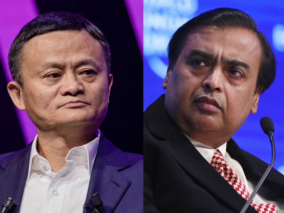Soldan sağa: Jack Ma ve Mukesh Ambani.