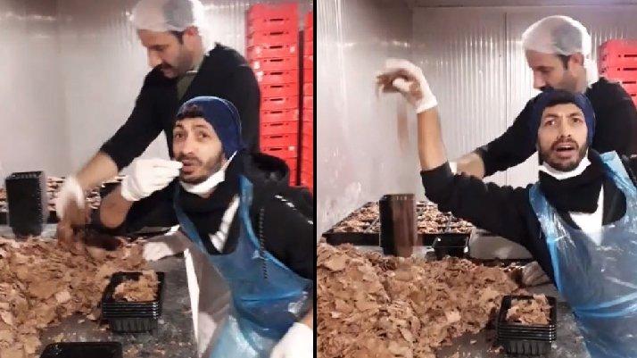 Hazır döner paketleyen iki çalışanın videosu tepki çekti