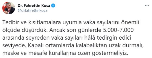 Son Dakika: Türkiye'de 26 Ocak günü koronavirüs nedeniyle 134 kişi vefat etti, 7 bin 103 yeni vaka tespit edildi