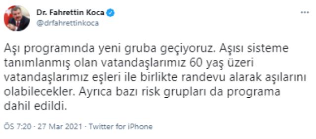 Covid-19 aşılamasında 60 yaş üzeri vatandaşlar için randevu sistemi açıldı
