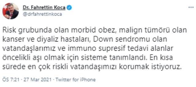Covid-19 aşılamasında 60 yaş üzeri vatandaşlar için randevu sistemi açıldı