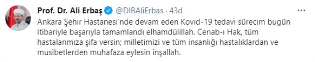 Koronavirüs tedavisi gören Diyanet İşleri Başkanı Prof. Dr. Ali Erbaş taburcu oldu