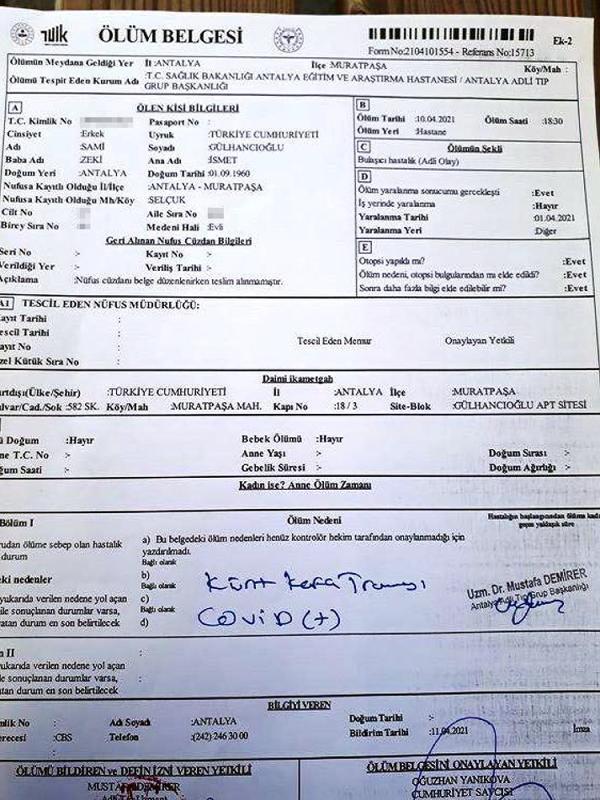 Koronavirüs tedavisi gören hasta yataktan düştükten iki gün sonra hayatını kaybetti