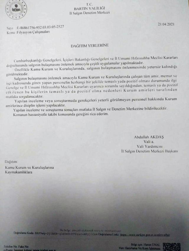 Bartın Valiliği'nden tepki çeken karar! Koronaya yakalanan memur ve işçilerin gerekçeleri yeterli görülmezse işlem başlatılacak