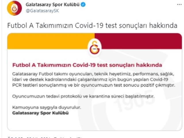 Galatasaray'da koronavirüse yalanan futbolcu sayısı 4'e yükseldi