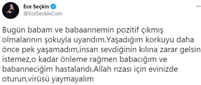 Peş peşe koronavirüs haberleri alan Ece Seçkin'den sevenlerine uyarı: Allah rızası için evinizde oturun