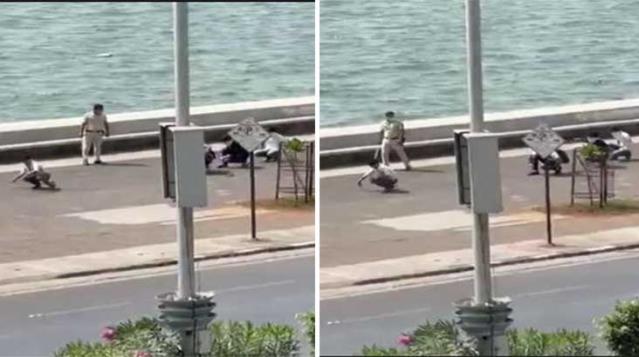 Polis memuru, maske takmayan kişilere ceza olarak ördek yürüyüşü yaptırdı