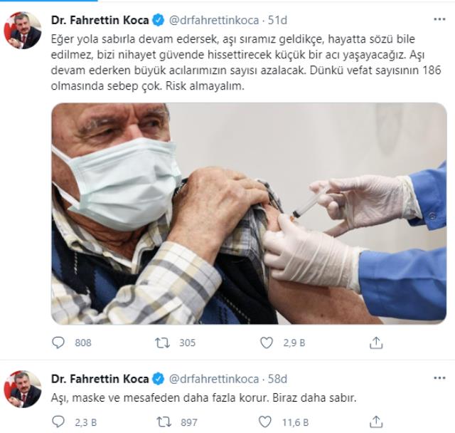 Sağlık Bakanı Koca: Aşı, maske ve mesafeden daha fazla korur, biraz daha sabır