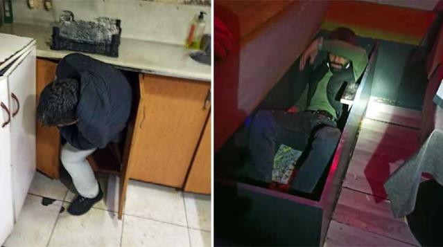 Eğlence mekanında baskın yiyen şahıslar, kanepe altlarına ve dolaplara saklandı