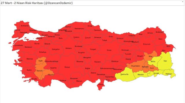Yeni açıklanan vaka oranlarına göre risk haritası oluşturuldu! Mavi il kalmadı, 68 şehir kırmızı kategoride