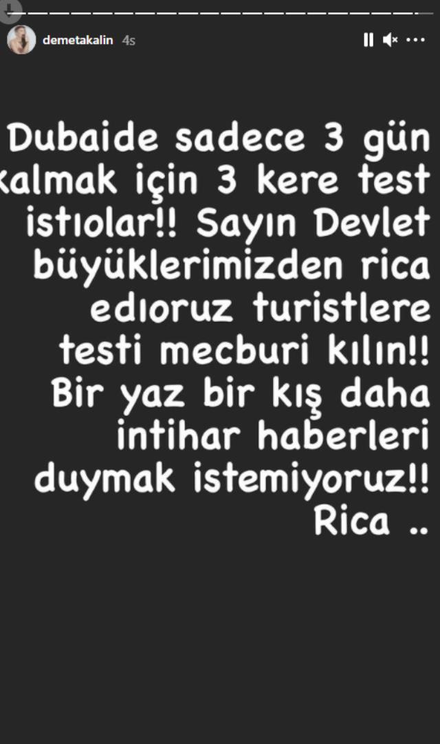 Dubai'deki uygulamayı örnek gösteren Demet Akalın, Türk yetkililere seslendi: Turistlere testi mecburi kılın