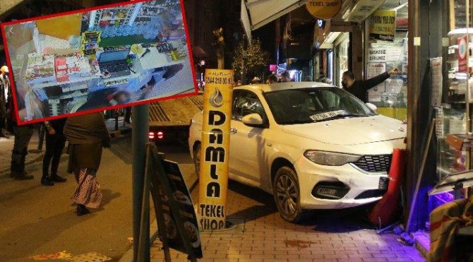 Fren yerine gaza basan sürücü dükkana böyle daldı
