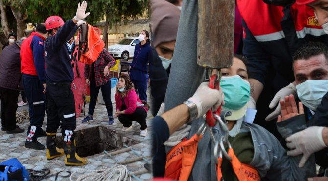 Hastane bahçesinde dehşet! Hamile kadın, vinçle kurtarıldı
