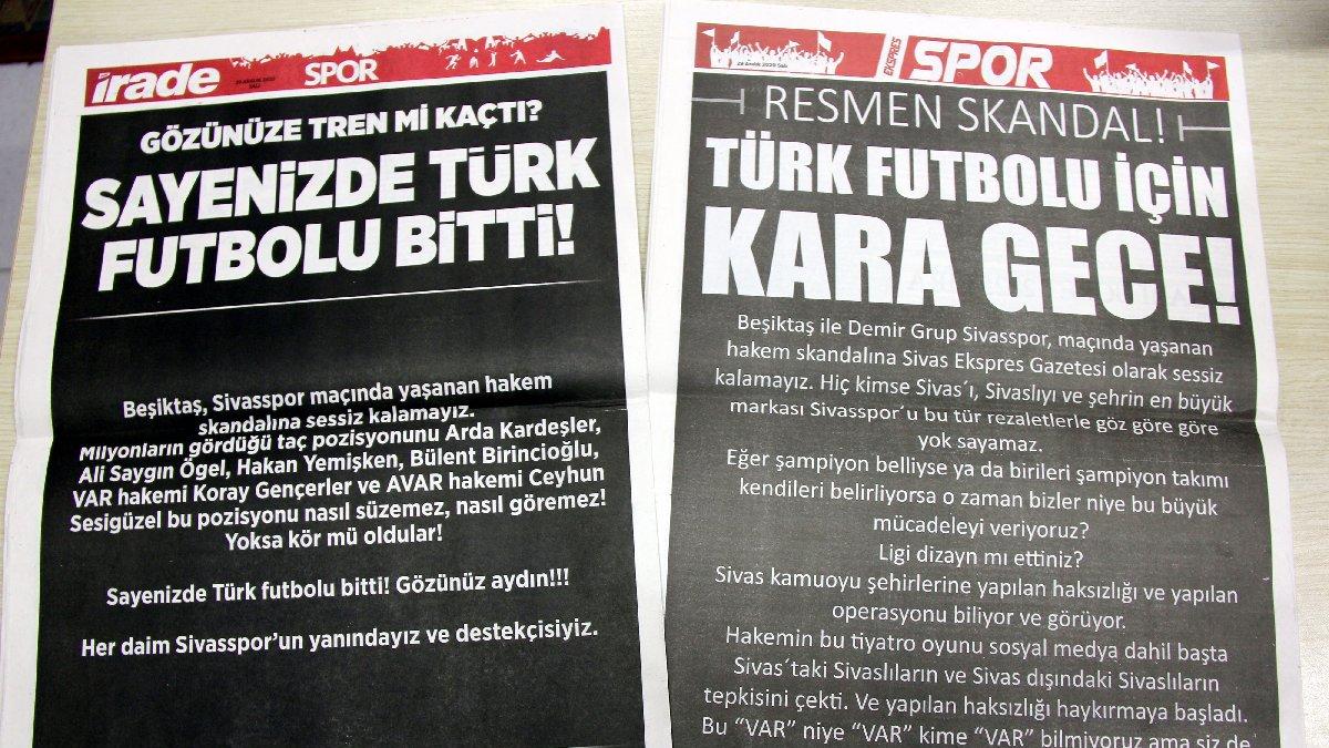 Sivas’ta yerel gazeteler spor sayfalarını kararttı!
