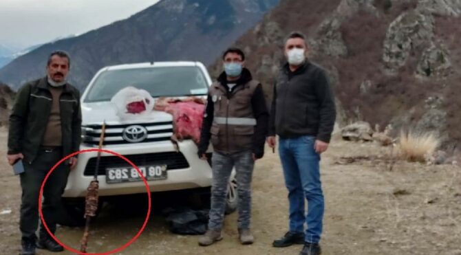 Avladıkları yaban keçisini döner yapıp yerken yakalandılar