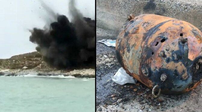 Deniz mayını imha edildi dev çukur oluştu