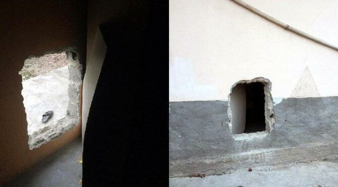 Kumar oynamak için kahvehanenin duvarında delik açmışlar