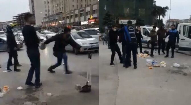 Pilav tezgâhına el konulan seyyar satıcı zabıta ekiplerine tüp fırlattı