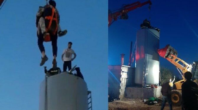 10 metrelik su kulesinde 15 saat mahsur kaldılar