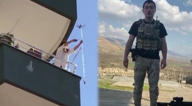 Bin 400 kilometre uzaktaki asker, eşine drone ile gül gönderdi