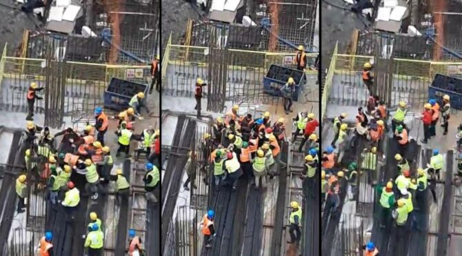 İnşaat işçileri arasında meydan kavgası