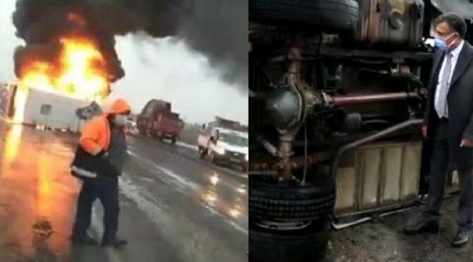 İşçi servisi alev alev yandı