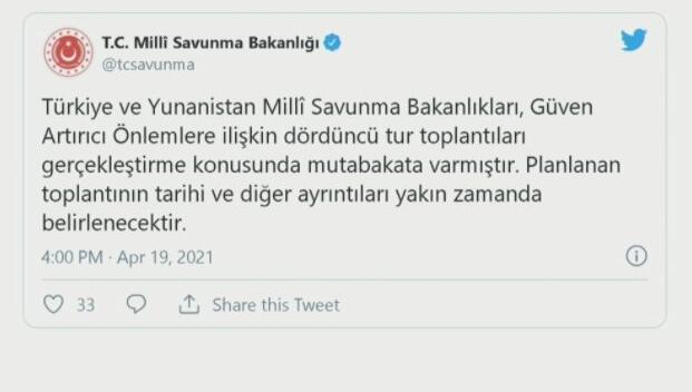 MSB: Dördüncü tur toplantılar için mutabık kalındı
