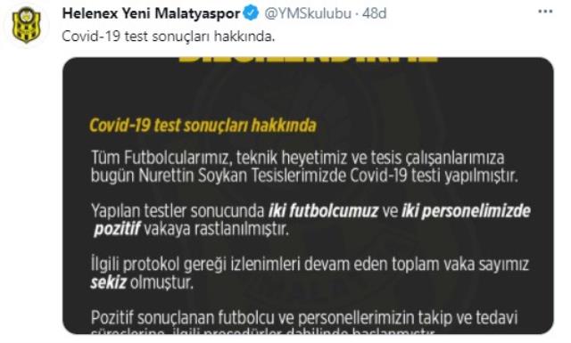 Yeni Malatyaspor'da 4 pozitif vaka daha
