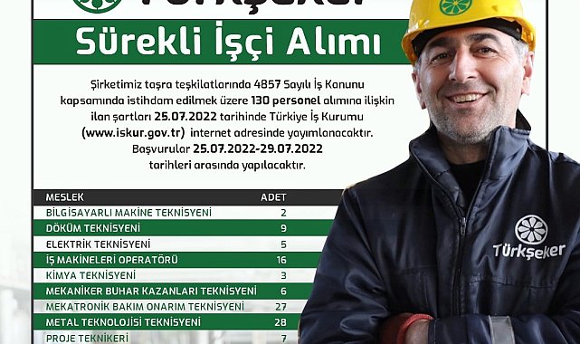 Türkşeker, 130 sürekli işçi alacak