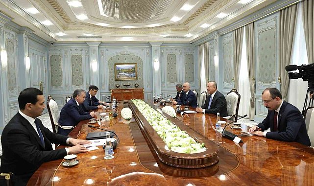 Bakan Çavuşoğlu, Özbekistan Cumhurbaşkanı Mirziyoyev ile görüştü