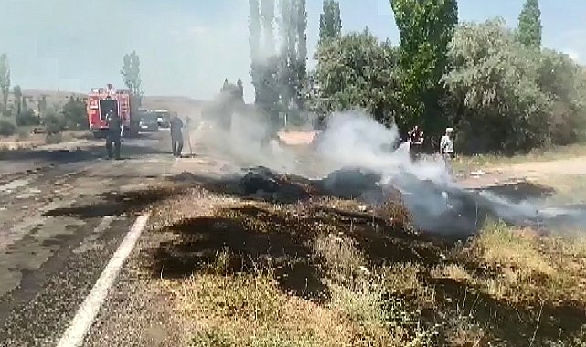 Balya yüklü traktör römorku alev aldı, 1 kişi yaraladı