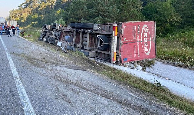 Bilecik'te devrilen tırın sürücüsü yaralandı