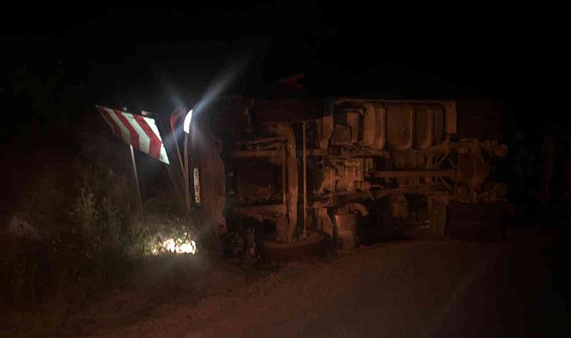 Devrilen talaş yüklü tırın sürücüsü yaralandı