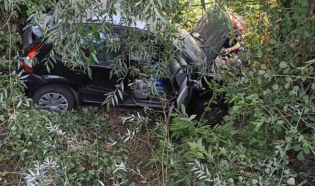 Kontrolden çıkan otomobil ormanlık alana uçtu