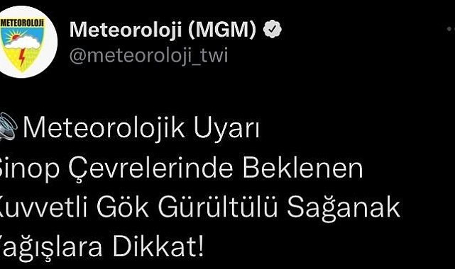 Meteorolojiden Sinop ve çevresi için yağış uyarısı