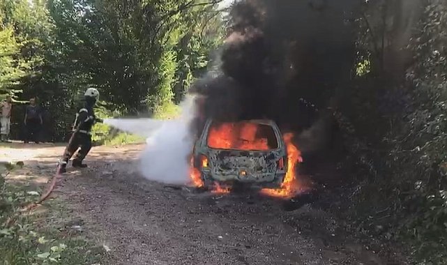 Park halindeki otomobil alev alev yandı