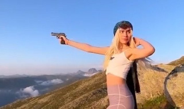 Rize'de yaylaya çıkan Aleyna Tilki eline silah alarak ateş etti