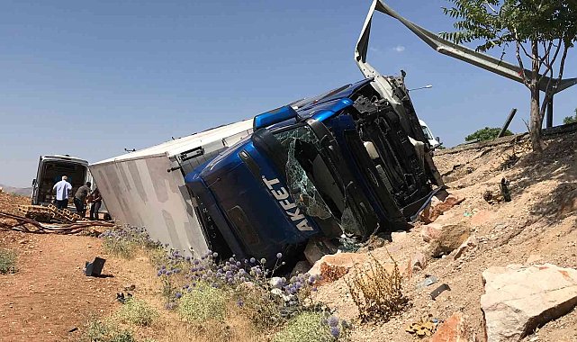 Tavuk yüklü tır şarampole devrildi: 1 yaralı