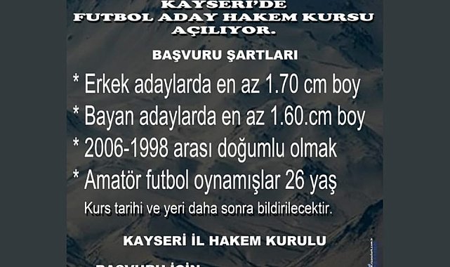 Kayseri'de Futbol Aday Hakem Kursu açılıyor