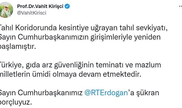 Tahıl koridorunda sevkiyat yeniden başladı