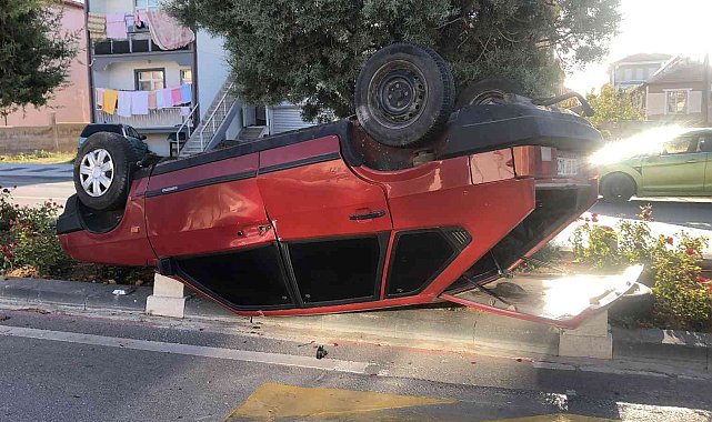 Takla atan otomobilden burnu bile kanamadan kurtuldu
