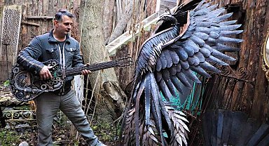 Atık metallerden dağ keçisi, kartal, geyik ve sülün heykelleri yapıyor