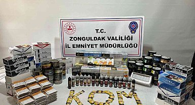Baskın yapılan dükkandan kaçak tütün çıktı
