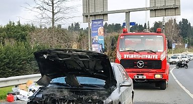 E5'te otomobil böyle alev alev yandı