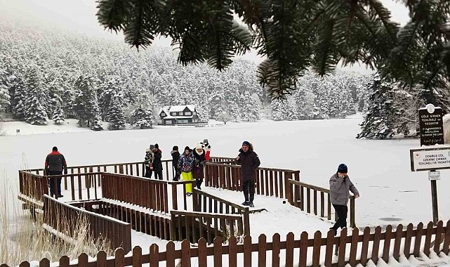 Gölcük Tabiat Parkı'nda göl dondu, ortaya kartpostallık görüntüler çıktı