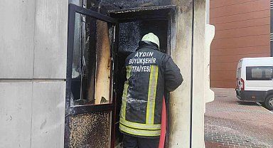 Kuşadası Devlet Hastanesi'nin güvenlik kulübesinde çıkan yangın korkuttu