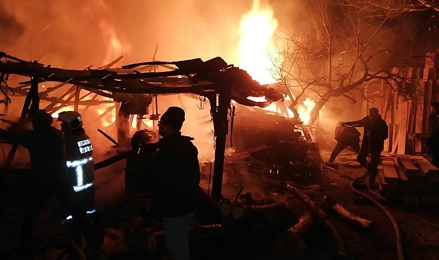 Marangozhanede çıkan yangın ahıra sıçradı, 4 büyükbaş telef oldu