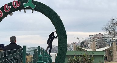 Reklam panosunda mahsur kalan kedi zor anlar yaşattı