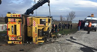 Tekirdağ'da devrilen vincin sürücüsü hayatını kaybetti