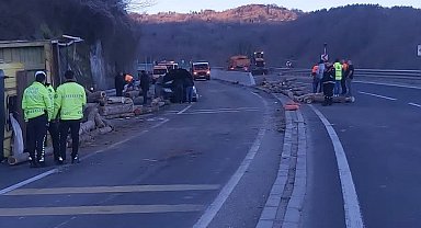 Tomruk yüklü kamyon devrildi: 2 yaralı